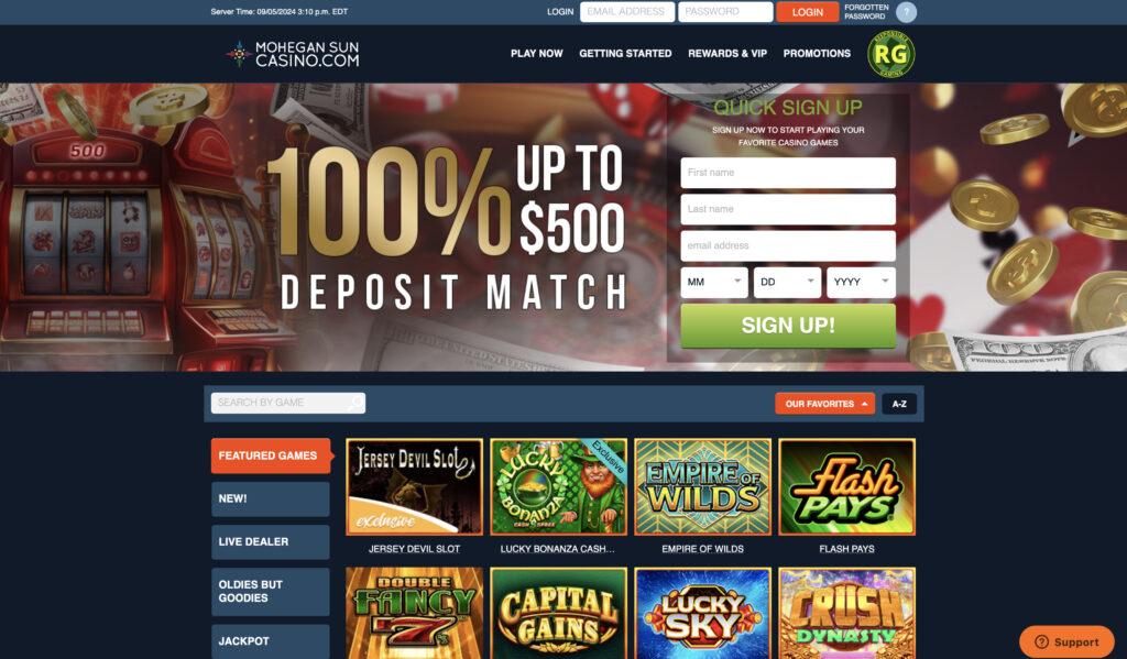 Mohegan Sun Online Casino Homepage