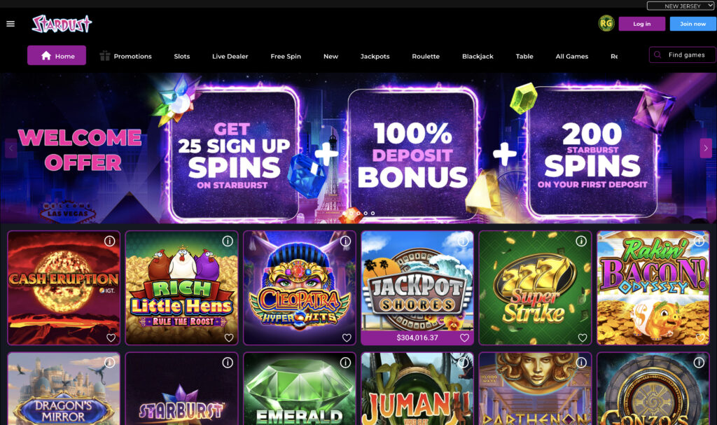 Stardust Online Casino Homepage