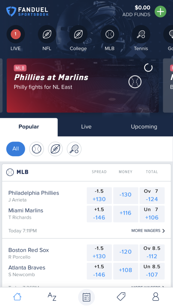 fanduel sportsbook homepage